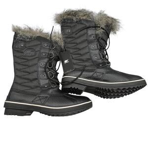 Sorel Womens Size 6.5  Tofino II Waterproof Faux Fur Trim Boots Black Stone NWT